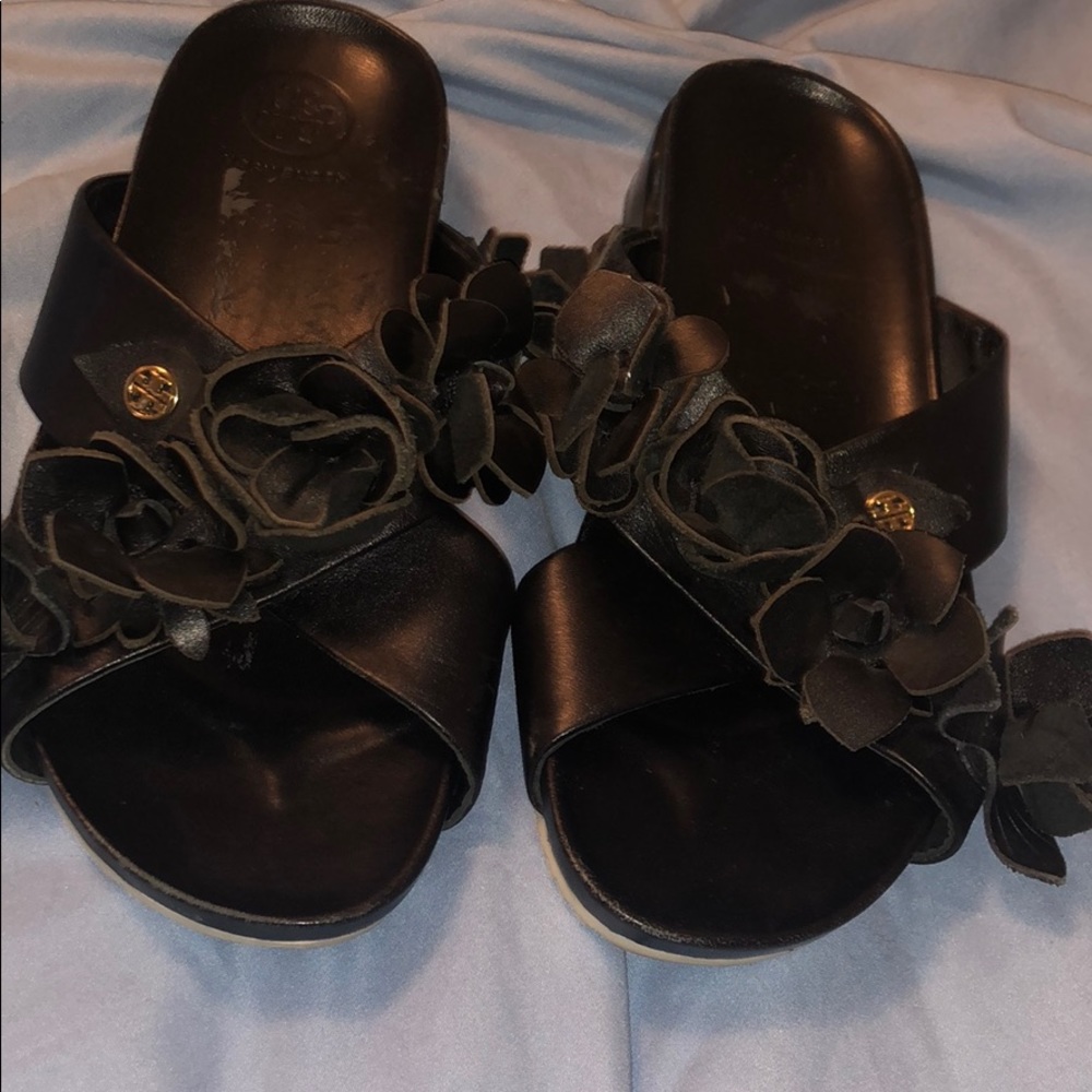 Tory Burch Blossom Floral Leather Slide sandals